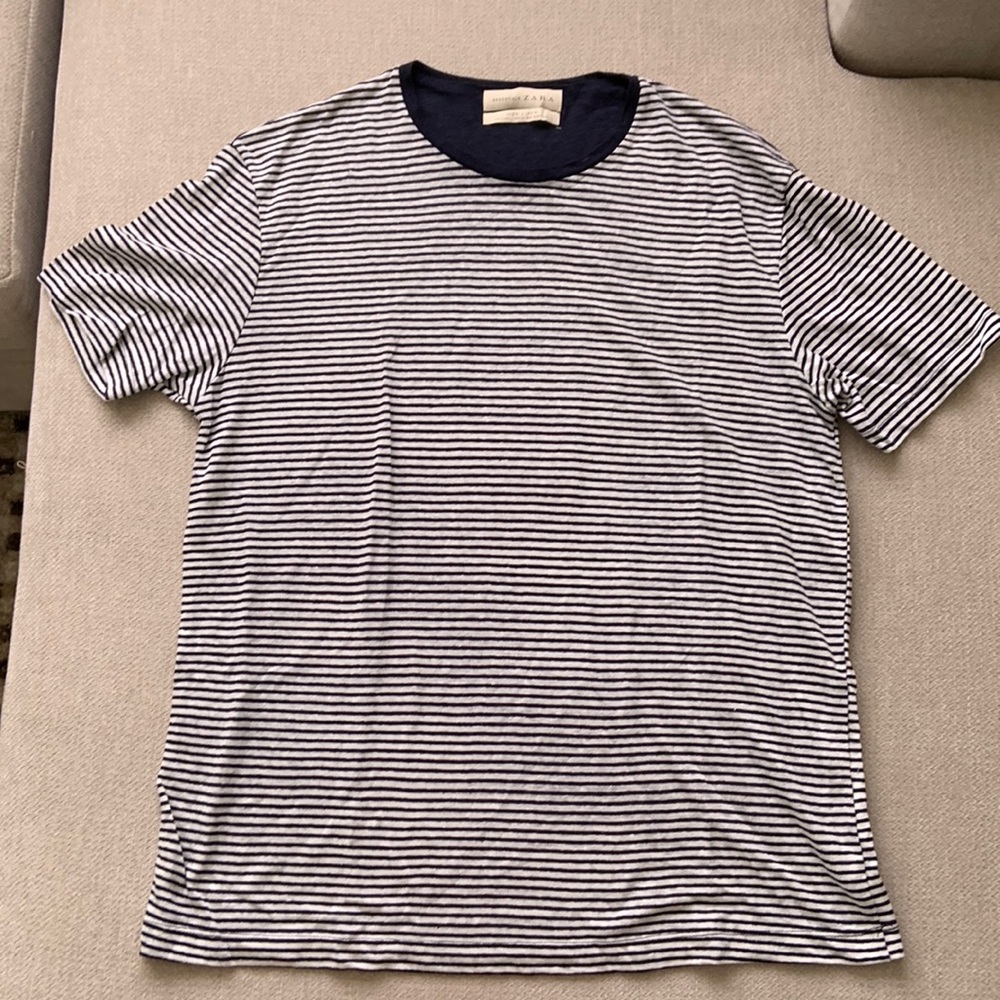 Zara 100% Linen Striped Women’s T-Shirt Large
